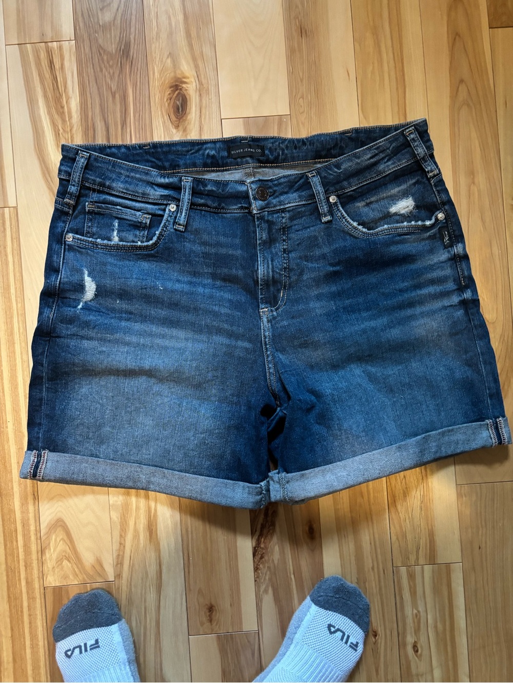Silver Jeans Dark Blue Rolled Hem Denim Shorts